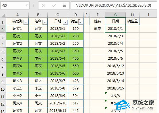 vlookup一对多查询方法