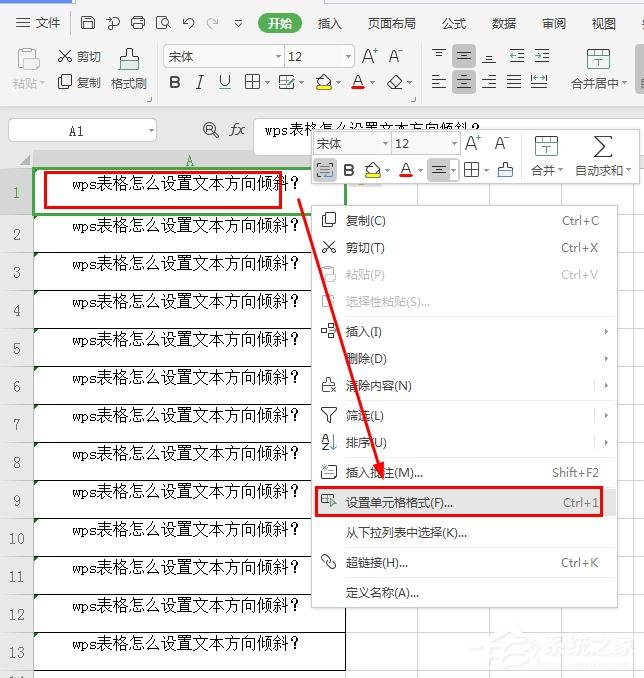 wps表格文字方向怎么改